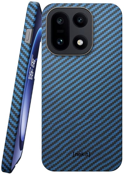 NEKIT Fiber Hoesje Geschikt voor OnePlus 15 - Compatibel met MagSafe en Qi2 - High-Tech Kevlar - Back Cover Ultra Dun - Blauw