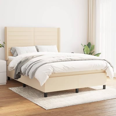vidaXL - Boxspring - met - matras - stof - crèmekleurig - 140x190 - cm