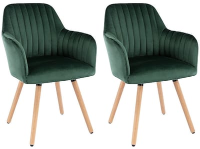 Vente-unique Set van 2 stoelen met armleuning - Fluweel en metaal met houteffect - Donkergroen - ELANA