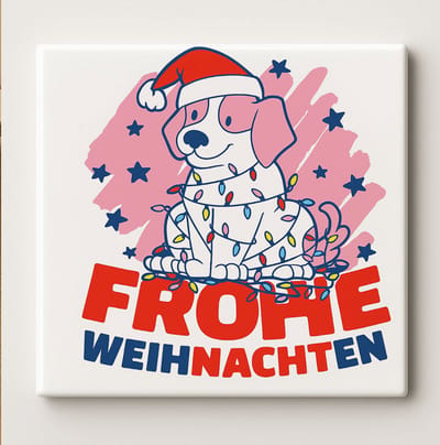 Frohe Weihnachten Hond Tegel 15x15 cm – Schattige Keramische Kerst Wanddecoratie met Hond en Lichtjes – Perfect Cadeau voor de Feestdagen