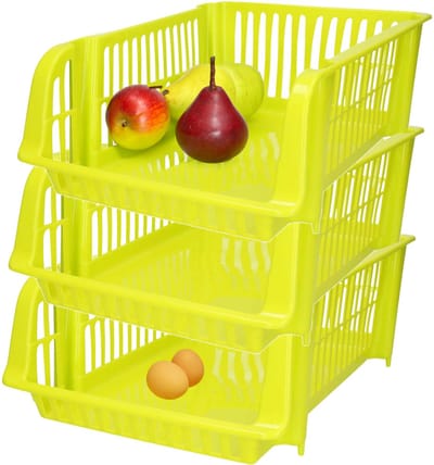 Plasticforte Stapelbare opbergmand - 3x - Groen - 16L - kunststof - 38 x 28 x 15 cm