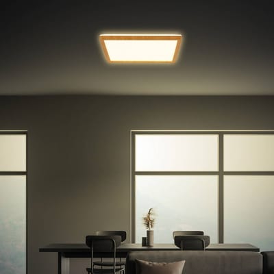 BRILONER Tava Wood - LED Plafonniere met houtlook - plafondlamp met Indirect licht - warm wit licht - 29 x 29 x 3 cm - 18W