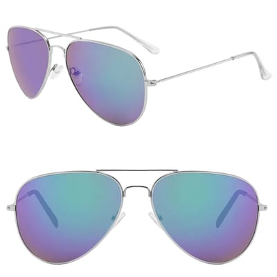 Fako Sunglasses® - Piloten Zonnebril - Pilotenbril - Piloot Zonnebril - Heren Zonnebril - Dames Zonnebril - Zilver - Blauw/Groen