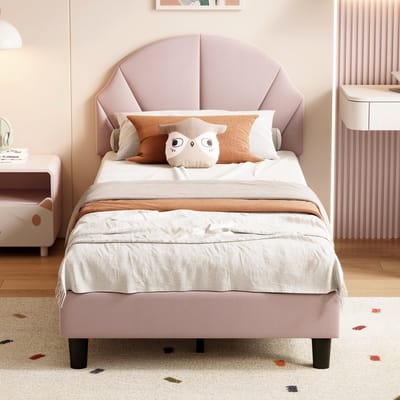 Kinderbed 90x190cm - verstelbaar hoofdeinde, modern en stijlvol, eenvoudig te monteren, voor jongens en meisjes, fluweel, roze