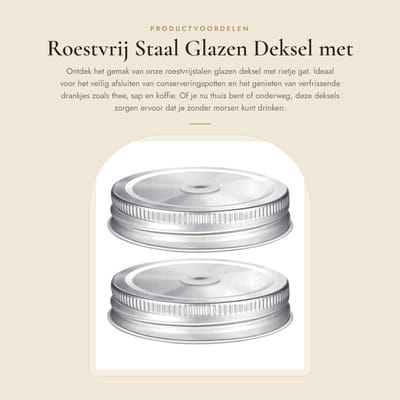 Dailygoods- Deksel 70 mm - Dekselhouder - Dekselopener - Deksel voor glazen pot - Deksel met rietje - Luchtdichte afdekking - Tumblerdeksel