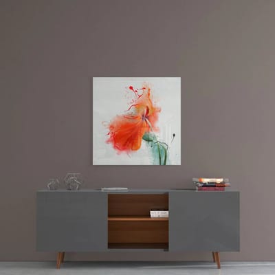 Glasschilderij Vierkant – Oranje Bloem – Artistieke Wanddecoratie – 60×60 cm