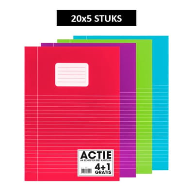 SOHO Schriften - A4 formaat - 70 grams papier - Met kantlijn - 4 kleuren - Blauw/Rood/Groen/Paars - Lijn - 80 bladzijden - 20x5 stuks