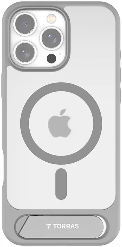 TORRAS Hoesje Geschikt voor Apple iPhone 16 Pro Max - UPro Pstand - Compatibel met MagSafe - Uitklapbare Kickstand - Back Cover met Magneet - Grijs