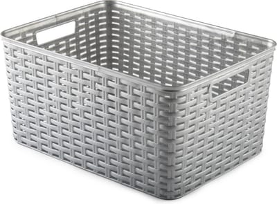 Plasticforte Opbergmand - Kastmand - rotan kunststof - zilvergrijs - 18 Liter - 29 x 39 x 20 cm