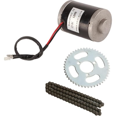 Kit Moteur CC Électrique à Balais Haute Vitesse 12V 120W avec Chaîne 25H76 et Pédalier 47 Dents 3 Trous 25H pour DIY Électrique white