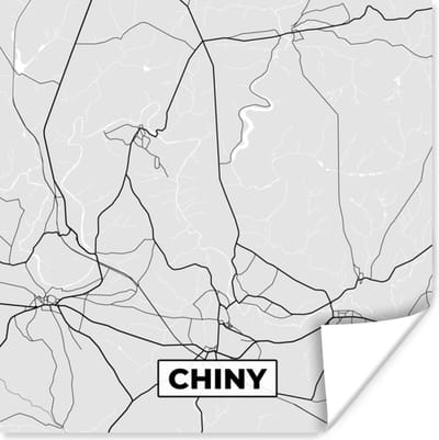 Poster België – Chiny – Stadskaart – Kaart – Zwart Wit – Plattegrond - 100x100 cm XXL