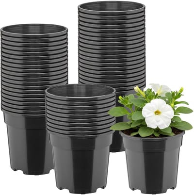 Garronda Set van 50 hoge ronde kunststof kweekpotten met drainagegaten (Zwart, Ø13 x 11,5 cm (1L)) GD-KW-RH