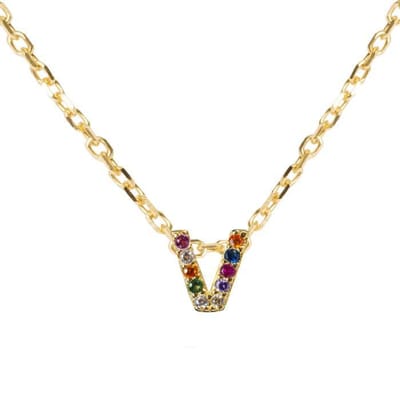 Luxenter Sterling Zilver 925 collier met Veelkleurige Zirkonia afgewerkt in 18K geel goud - Alfabet