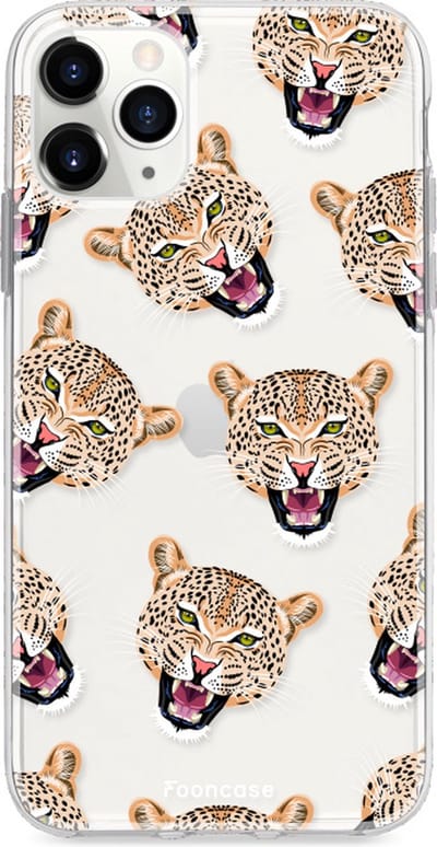 Fooncase Hoesje Geschikt voor iPhone 12 Pro Max - Shockproof Case - Back Cover / Soft Case - Cheeky Leopard / Luipaard hoofden