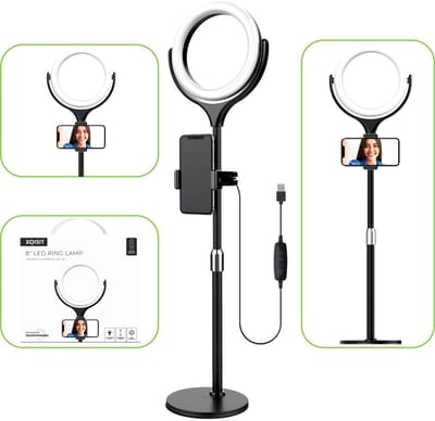 XQISIT Selfie Ring Light met 40cm hoge standaard 10 belichtingsstanden - Zwart