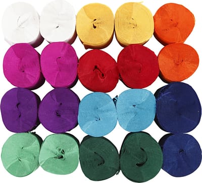 Rollen Crêpepapier, L: 20 M, B: 5 cm, 22 gr, diverse kleuren, 20 rol