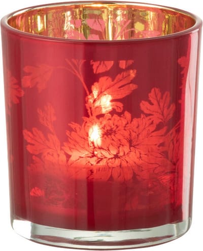J-Line windlicht Bloemen - glas - rood - small - 6 stuks