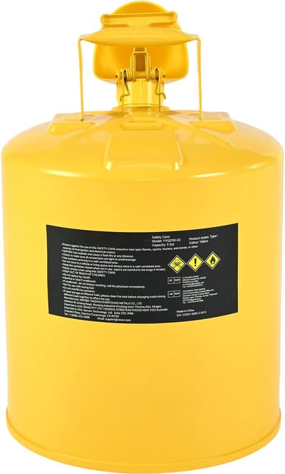 5 gallon gele veiligheidsbus voor diesel, opslag van brandbare vloeistoffen van type I met roestvrijstalen vlamdover, zelfsluitend deksel, PE-trechter en duurzame constructie van koolstofstaal