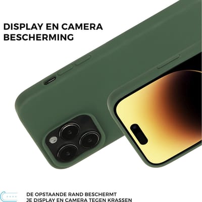 Mobiparts Silicone Cover hoesje geschikt voor Apple iPhone 14 Pro met 1 Screenprotector van Gehard Glas - Groen