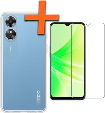 Hoes - Met Screenprotector - Geschikt voor OPPO A17 - Sterk & Shockproof - Back Cover - Siliconen Case - Telefoon Hoes - Transparant
