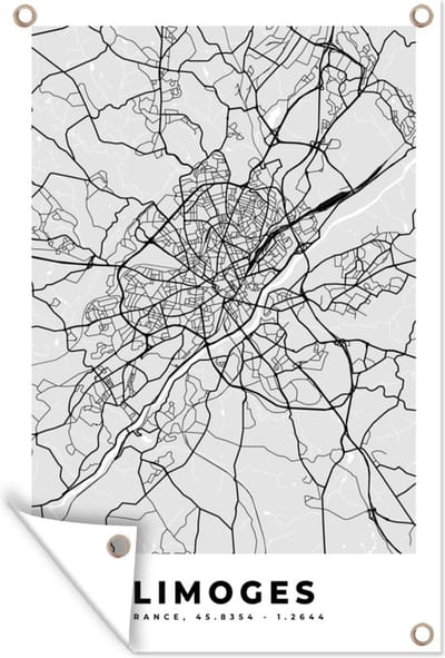 Muurdecoratie Frankrijk - Limoges - Stadskaart - Plattegrond - Kaart - 120x180 cm - Tuinposter - Tuindoek