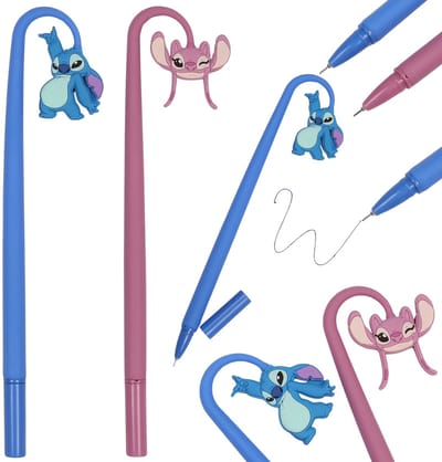 DISNEY Sitch 2x Gelpen met figuurtje, blauwe inkt, Siliconen schoolpen