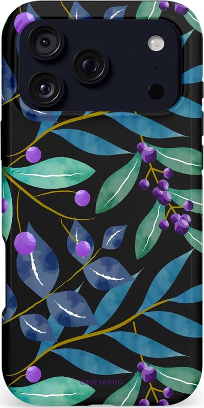 Casetastic hoesje geschikt voor Apple iPhone 17 Pro Max - MagSafe - Dubbellaagse bescherming - Besjes fantasie - Fashion Case - Zwart Petrol Saliegroen