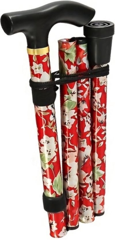 Bovista Opvouwbare Wandelstok - Inklapbare Wandelstok - Wandelstok Opvouwbaar - Wandelstokken Verstelbaar - Loopstok - Mannen - Vrouwen - Bloemen - Rubber Handvat - Rood