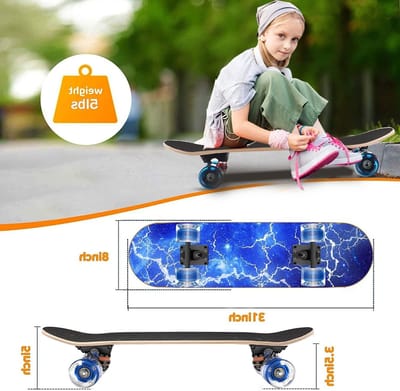 Kleurige Skateboards met Flitsende Wielen voor Beginners en Kinderen, 28 x 8 Inch Compleet Skateboard van 9 Laags Canadees Esdoornhout met Concaaf Ontwerp