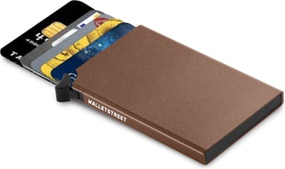 Walletstreet Uitschuifbare Pasjeshouder CB collection-Walletstreet Aluminium Creditcardholder/Creditcardhouder Card Protector Anti-Skim/ RFID Card Protector 7 Pasjes – Bruin/Brown