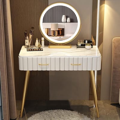Kaptafel met spiegel - Make-up tafel - Cosmetica organiseren - Dimbare verlichting - 80cm breed - Wit