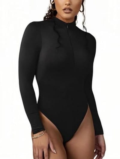 Dames Long Sleeve Elegante Bodysuit Tops - Sexy en Stretchy T-shirt met Rits