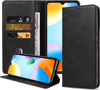 Smartphonica Telefoonhoesje geschikt voor Xiaomi Redmi 10C kunstleren Hoesje met Magnetische sluiting en Pasjeshouders Book Case met Klepje - Zwart geschikt voor Xiaomi Redmi 10C