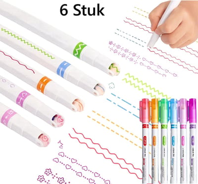 6 Stuks Bloemen Vorm Highlighters – Fluorescerende Markers | Sneldrogende Kromme Pennen | Creatieve Notitie- en Decoratiepennen | Uniek Design voor DIY, Bullet Journal & School