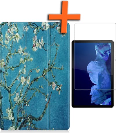 Hoesje - Geschikt voor Lenovo Tab P11 Plus - Met Screenprotector - Trifold Bookcase - Hard Cover - Hardcover Book Case - Tablet Hoes - Bloesem