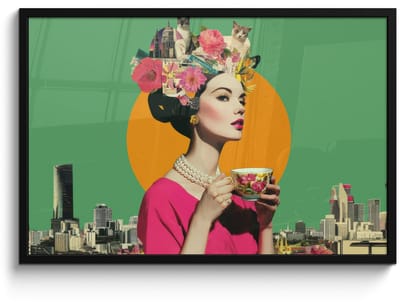 Poster in lijst - Fotolijst 90x60 cm - Posters - Retro - Vrouw - Stad - Zon - Posterlijst zwart - Decoratie - Wanddecoratie woonkamer - Muurdecoratie slaapkamer