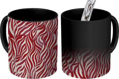 Magische Mok - Foto op Warmte Mokken - Koffiemok - Golvende vormen - Abstract - Rood - Magic Mok - Beker - 350 ML - Theemok