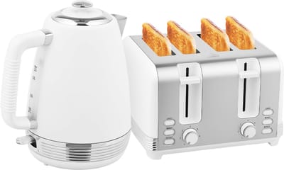 HOMCOM - Waterkoker en broodroosterset - 21,1 x 16,5 x 25,2 cm - roestvrij staal - wit