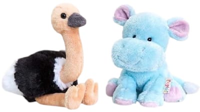 Keel Toys - 2 Knuffels - Pippins - Nijlpaard - Struisvogel - 14 cm