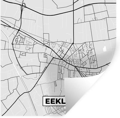 Muurstickers - Sticker Folie - Zwart Wit – België – Plattegrond – Stadskaart – Kaart – Eeklo - 100x100 cm - Plakfolie - Muurstickers Kinderkamer - Zelfklevend Behang XXL - Zelfklevend behangpapier - Stickerfolie