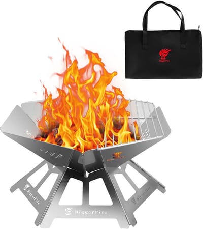 Draagbare Vuurkorf RVS met Houtskoolgrill - Compact en Opvouwbaar voor Tuin en Camping