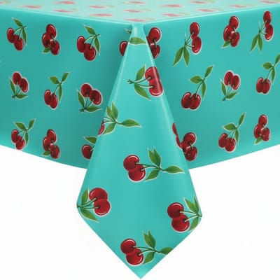 Protecttable - Rond Mexicaans tafelzeil Cerezas Turquoise ⌀118cm - Tafelkleed Afwasbaar - Kunststof