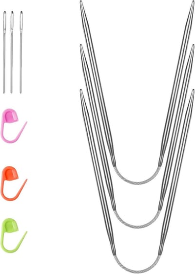 Roestvrijstalen Rondbreinaalden Set van 3, Met Handnaalden en Veiligheidspinnen voor Breien van Sokken, Mouwen en Handschoenen - 4,5 mm Kwaliteit