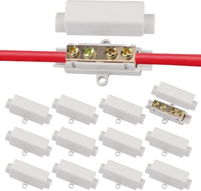 Set van 12 hoogwaardige messing draadverbindingen met dubbele schroeven, ABS behuizing en bump draadterminalblok, geschikt voor 2.5 tot 16 mm² kabels, duurzame en betrouwbare kabelverbindingen