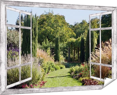 Gards Tuinposter Doorkijk Tuin - 180x120 cm - Tuindoek - Tuindecoratie - Wanddecoratie buiten - Tuinschilderij