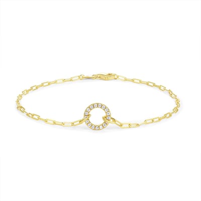 New Bling 9NB-1714 Zilveren Dames Armband met Open Cirkel en Zirkonia - Gold Plated - 925 Sterling Zilver - 18 cm