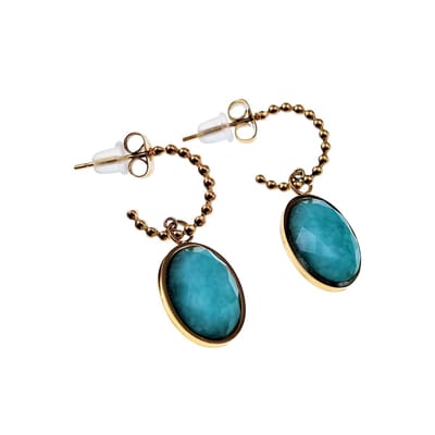 Oorbellen Dames - Gold Plated RVS - Open Oorringen met Amazonietsteen Hanger - Dangle Oorbellen Dolttilove