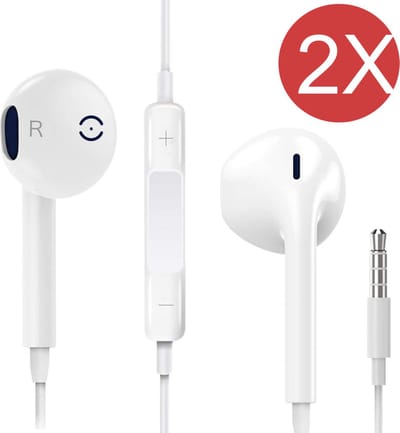 2x In-Ear Oordopjes met 3.5mm Jack - Oortjes met Draad en Microfoon voor Telefoon / Tablet / Laptop / Smartphone / GSM