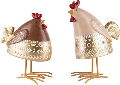 Dekoratief | Kippetje staand, beige/bruin, resina, 13x8x17cm, set van 2 stuks | A240740