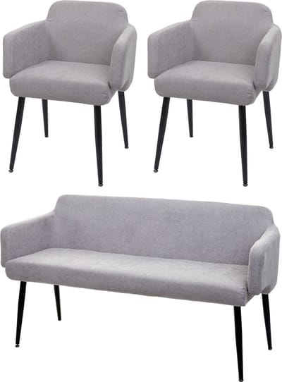 Eetkamerset MCW-L13, set van 2 stoelen + bankje Eetkamerset, stof/textiel ~ grijs